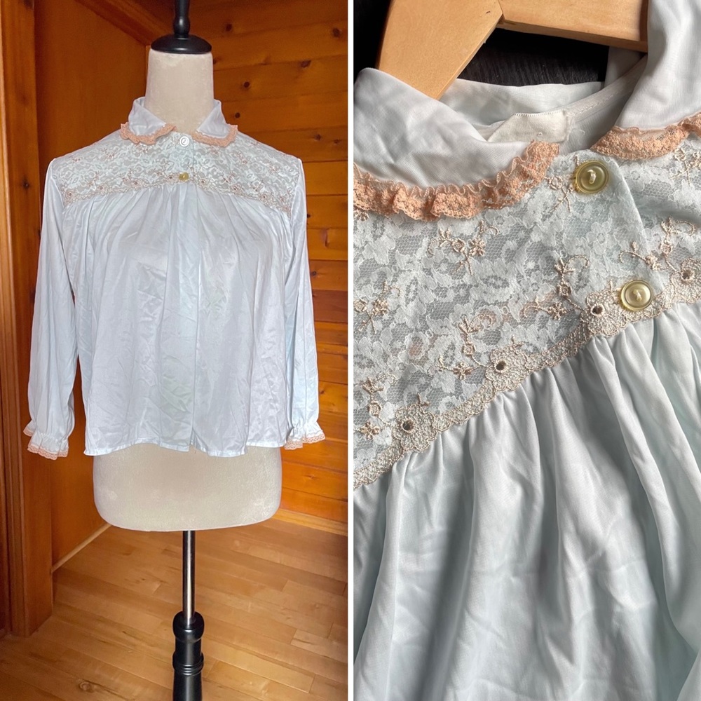 Vintage 50s Philmaid Baby Blue Nylon Bed Jacket Sleepwear 32/34 Small